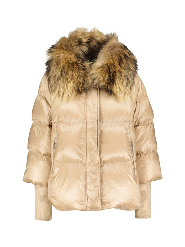 Beige jas met afneembare pelskraag Mila Stand 