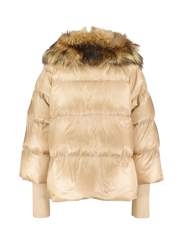 Beige jas met afneembare pelskraag Mila Stand 