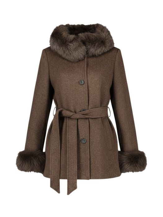 Bruine mantel met faux fur kap Esme Stand