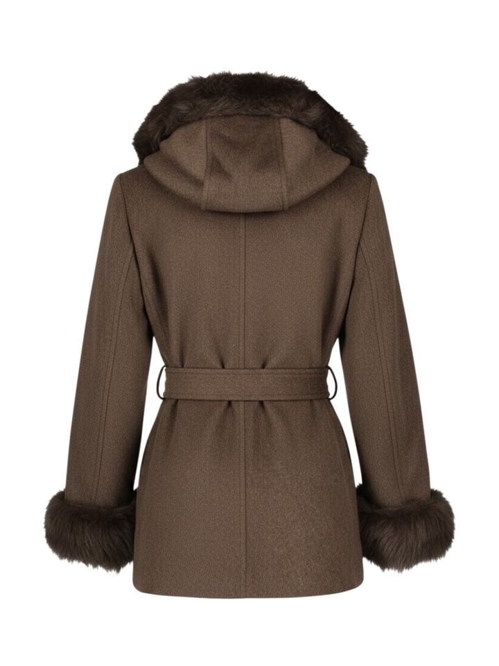 Bruine mantel met faux fur kap Esme Stand