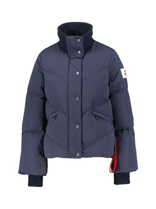 Donkerblauwe donsjas met capuchon After Label