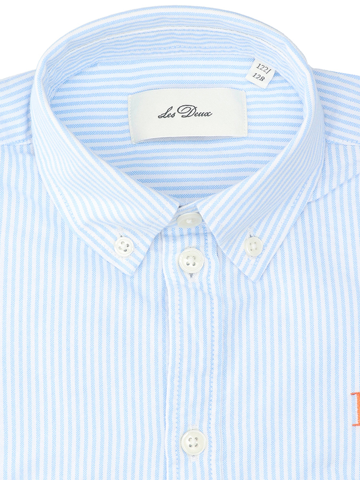 Light blauw linnen hemd met witte strepen Les Deux 