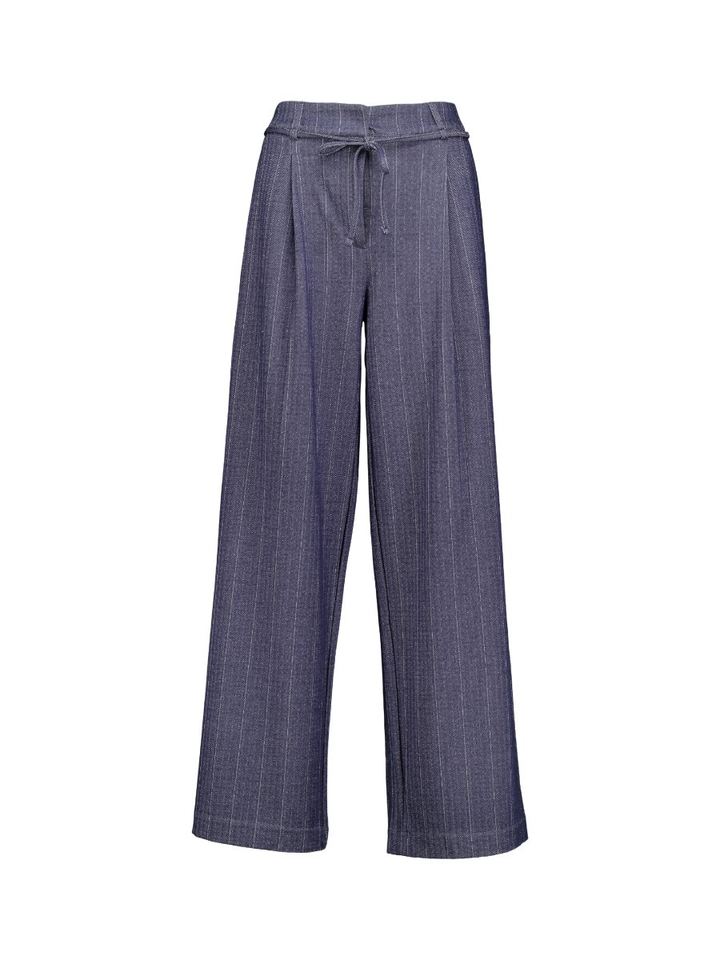 Blauwe broek met witte verticale strepen en bijpassende ceinture KATE PINELLE Ichi