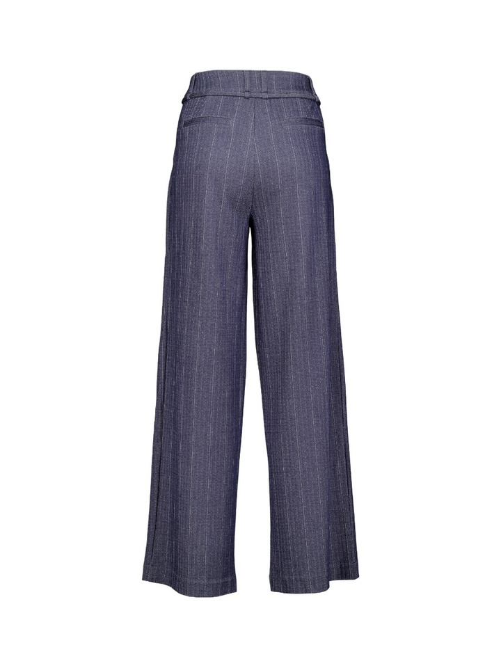 Blauwe broek met witte verticale strepen en bijpassende ceinture KATE PINELLE Ichi
