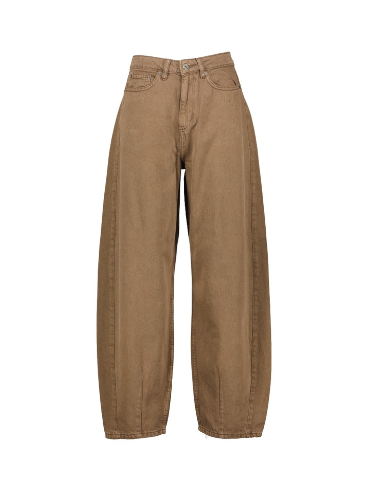 Bruine lange barrel broek Blich met hoge taille Ichi