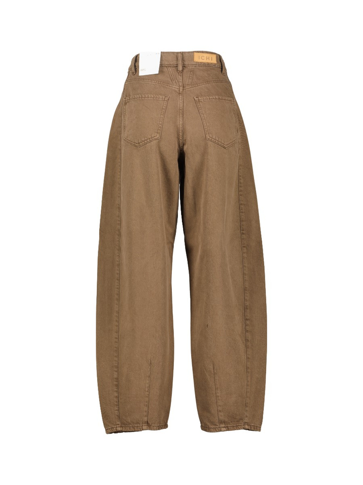 Bruine lange barrel broek Blich met hoge taille Ichi