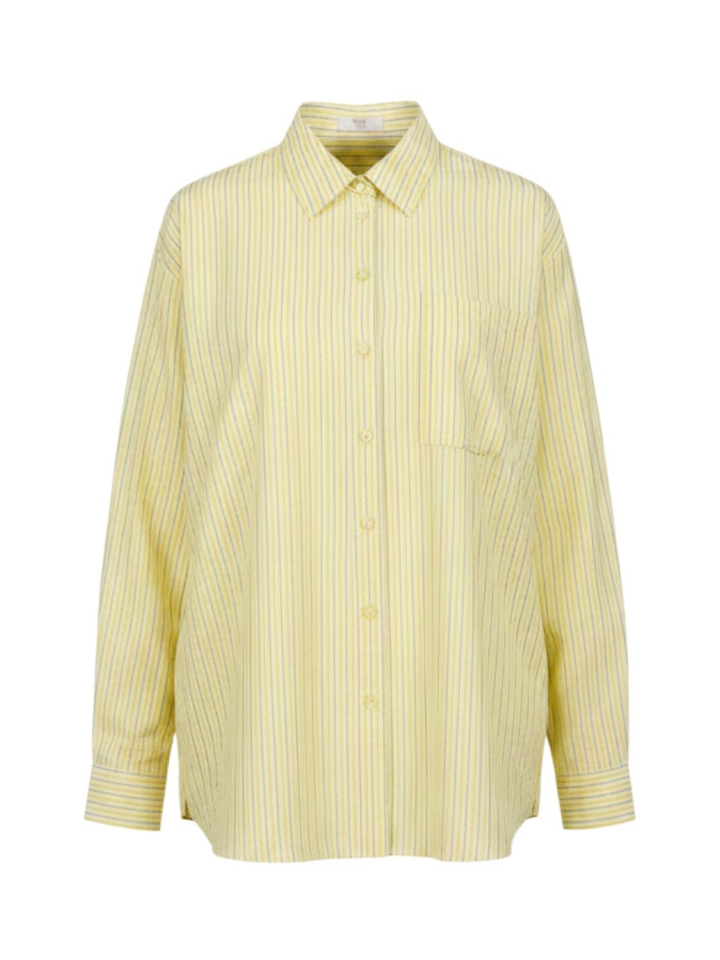 Lichtgeel gestreepte hemdblouse met borstzakdetail Riani 