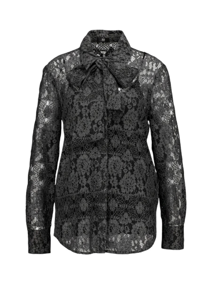 Donkergrijze kanten strikblouse met bloemdessin Riani