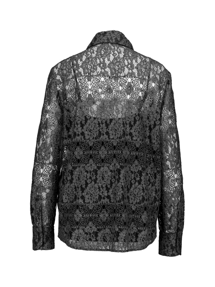 Donkergrijze kanten strikblouse met bloemdessin Riani