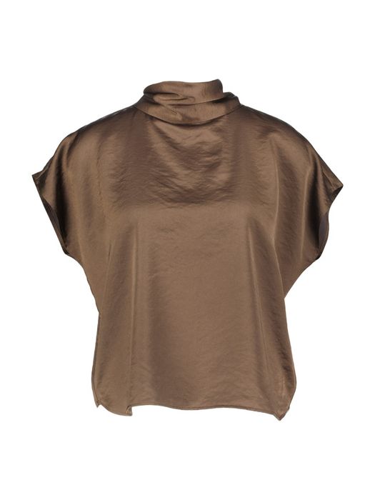 Bruine bloes met soepelvallende sjaal Mira Knit-Ted