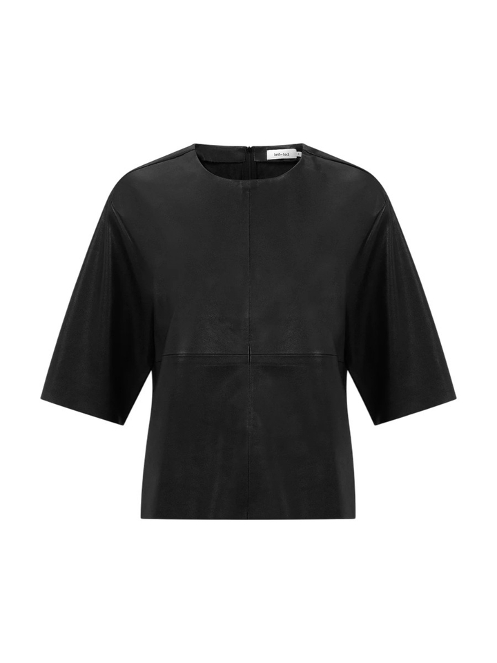 Zwarte top in lederlook met korte mouwen Anna Knit-ted