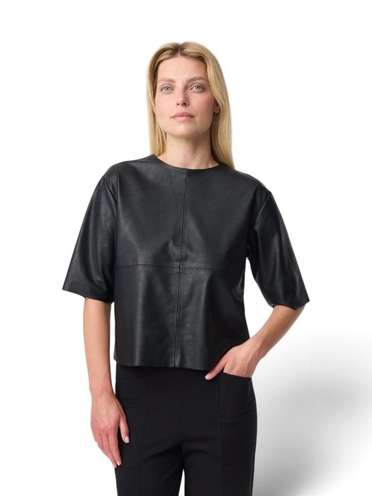 Zwarte top in lederlook met korte mouwen Anna Knit-ted