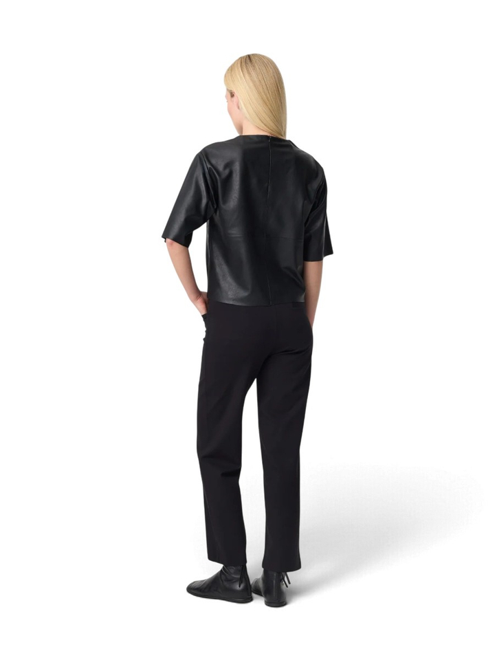 Zwarte top in lederlook met korte mouwen Anna Knit-ted