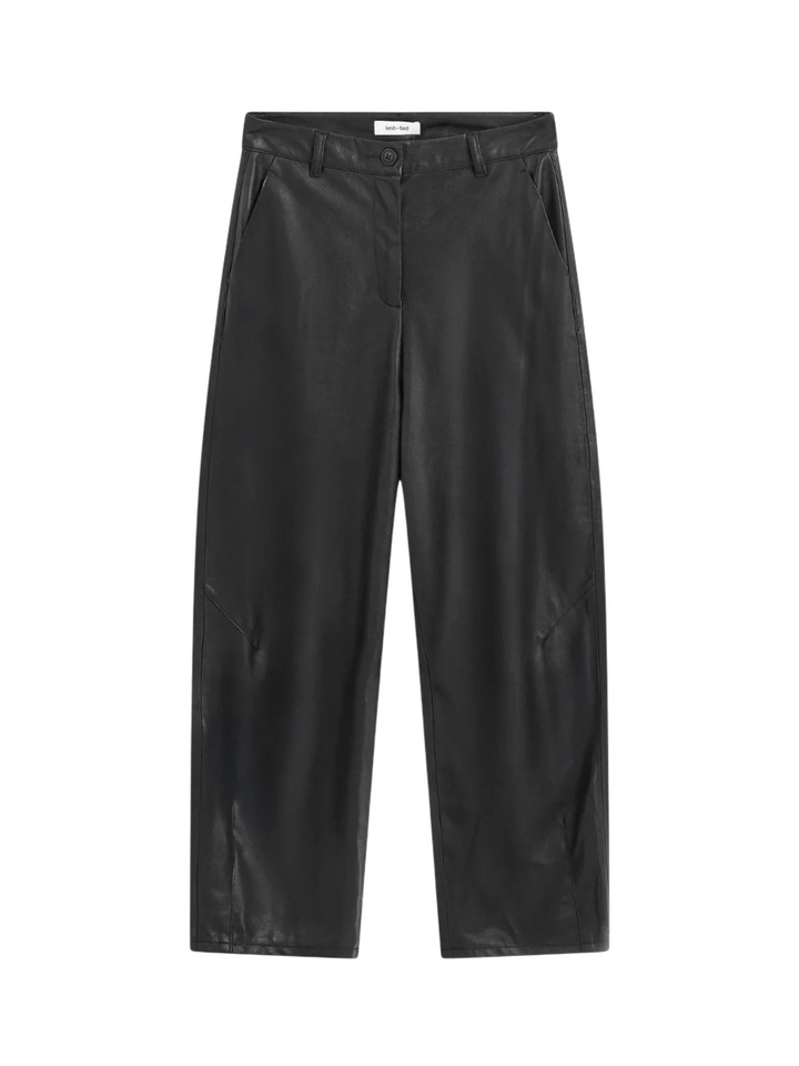 Zwarte barrel broek in lederlook Alba Knit-ted