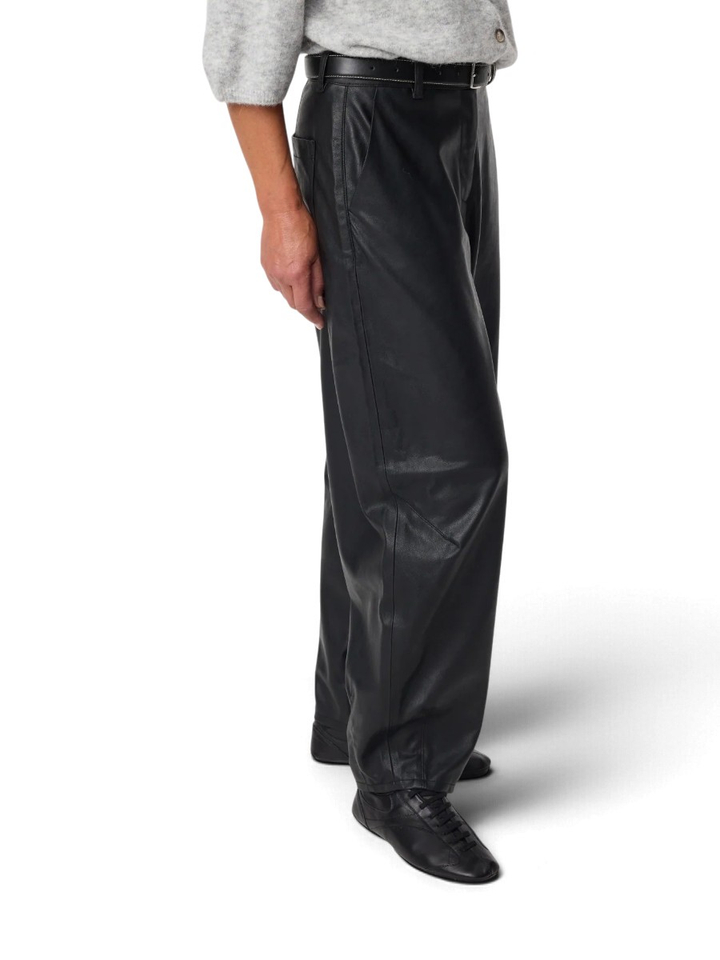Zwarte barrel broek in lederlook Alba Knit-ted