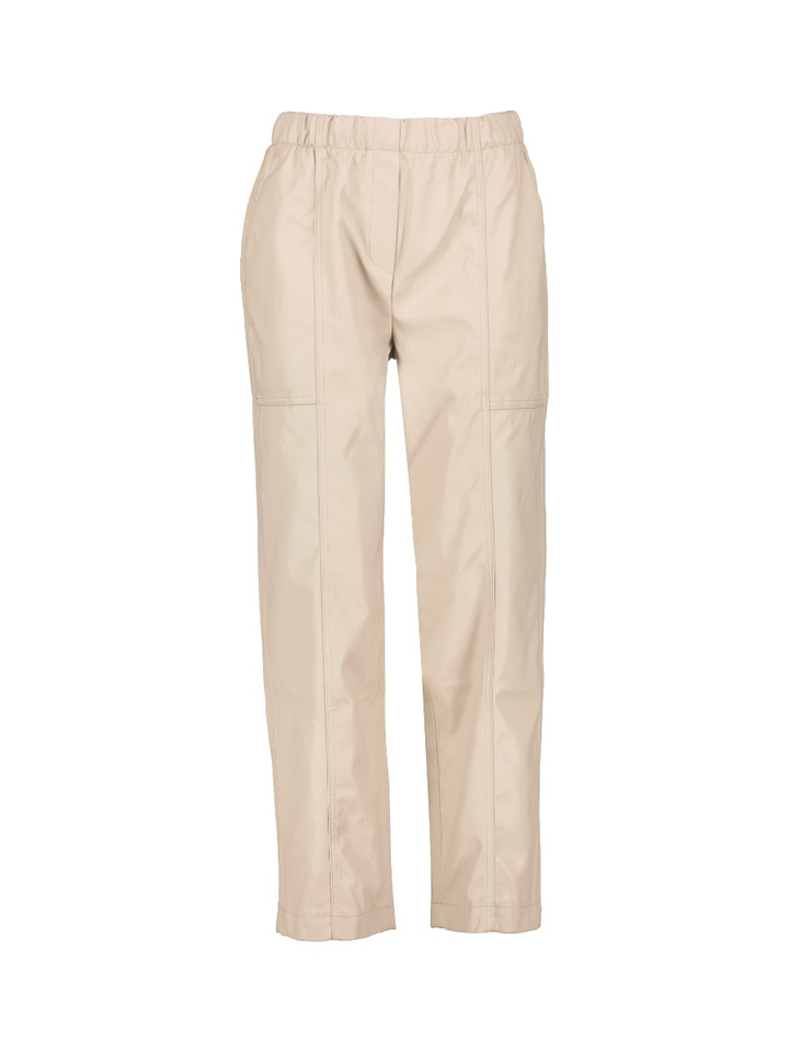 Beige broek in lederlook met elastische taille Carli Knit-ted