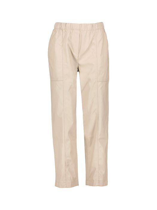 Beige broek in lederlook met elastische taille Carli Knit-ted