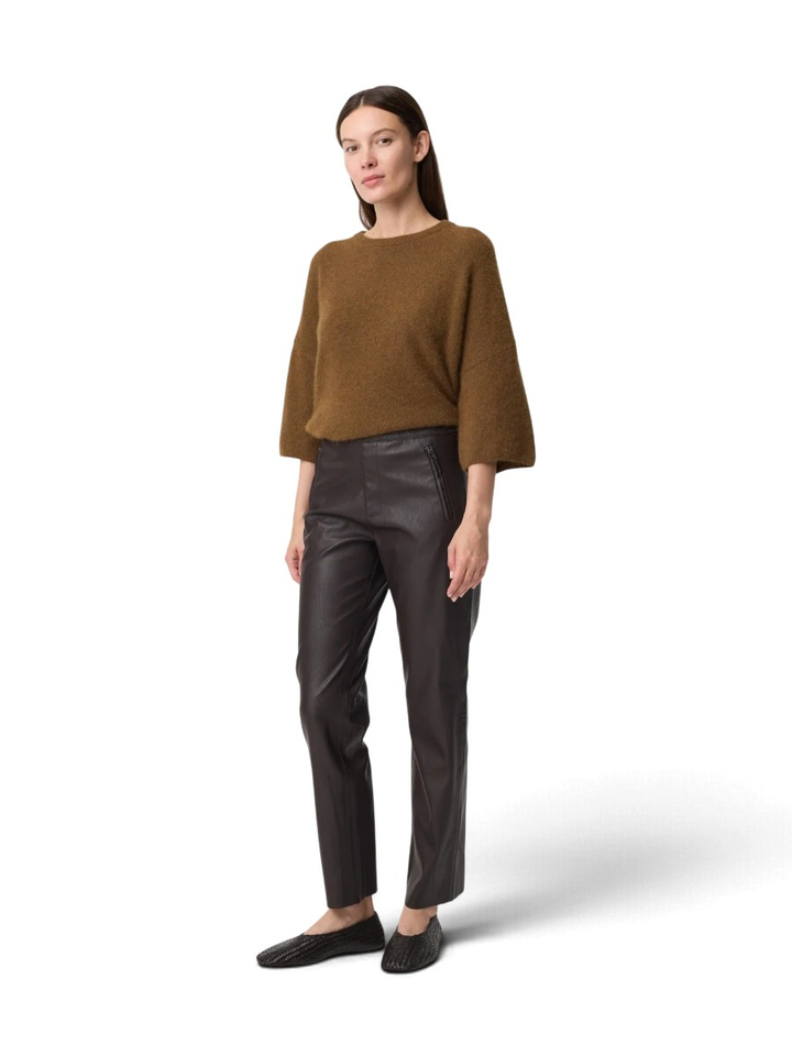 Donkerbruine broek in lederlook met ritsen Alix Knit-tedi