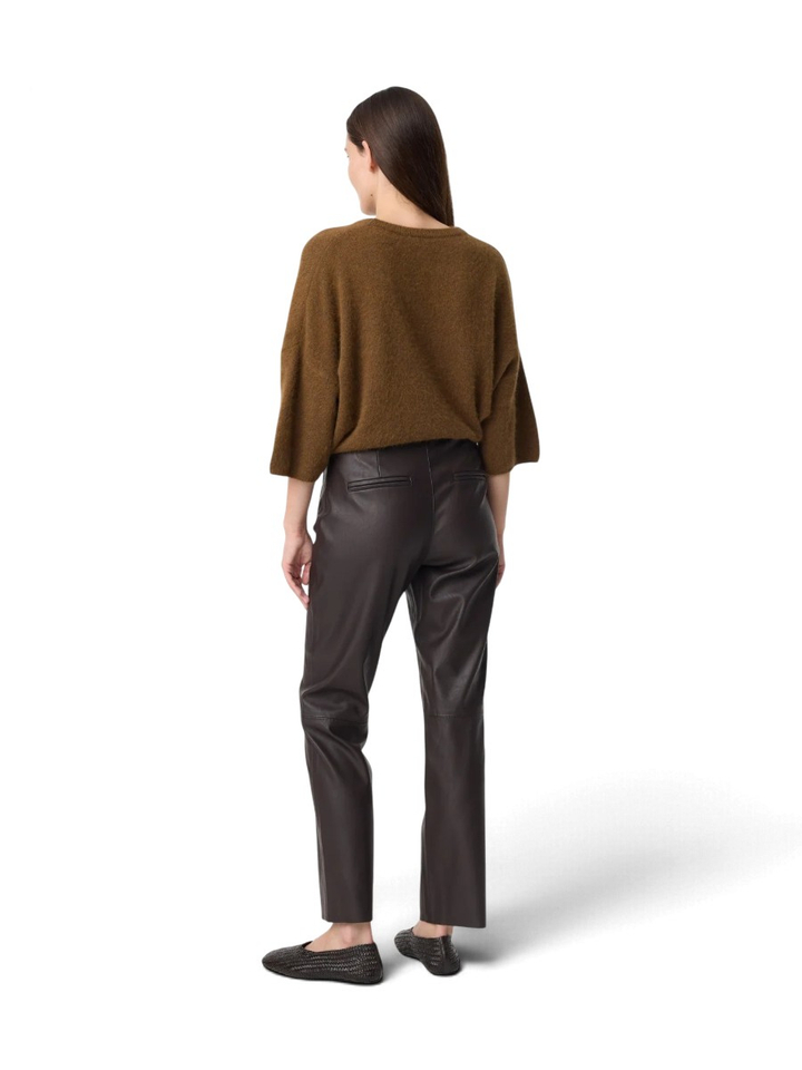 Donkerbruine broek in lederlook met ritsen Alix Knit-tedi