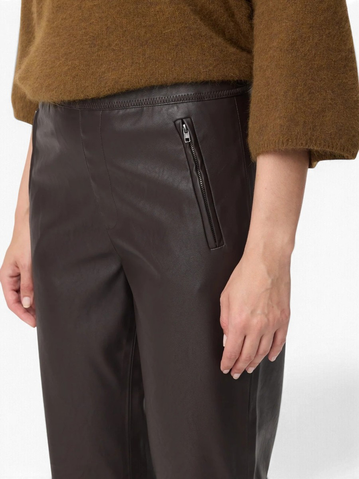 Donkerbruine broek in lederlook met ritsen Alix Knit-tedi
