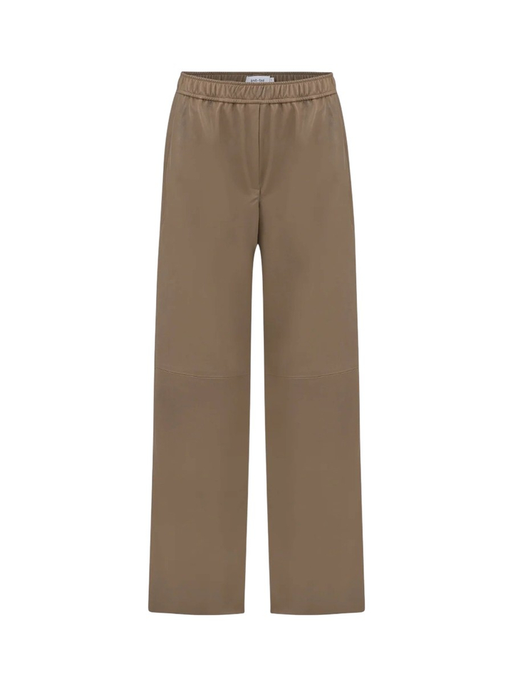 Beige wijde broek in lederlook Ada Knit-ted