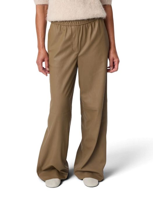 Beige wijde broek in lederlook Ada Knit-ted