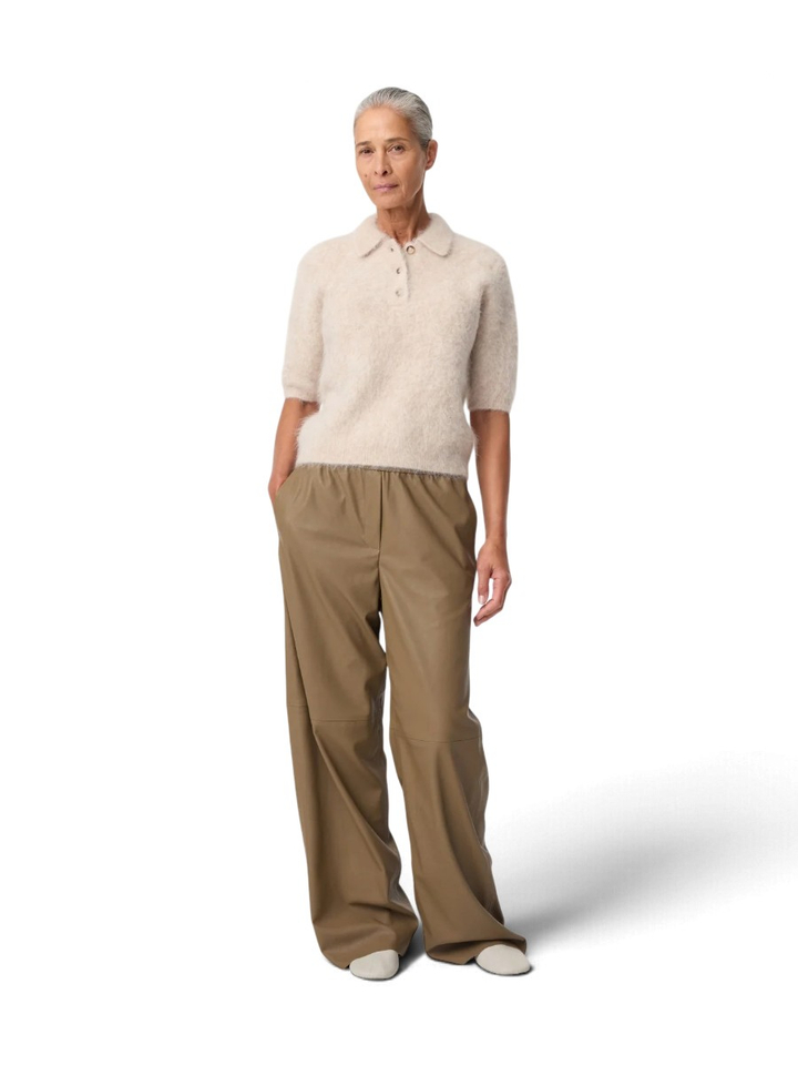 Beige wijde broek in lederlook Ada Knit-ted