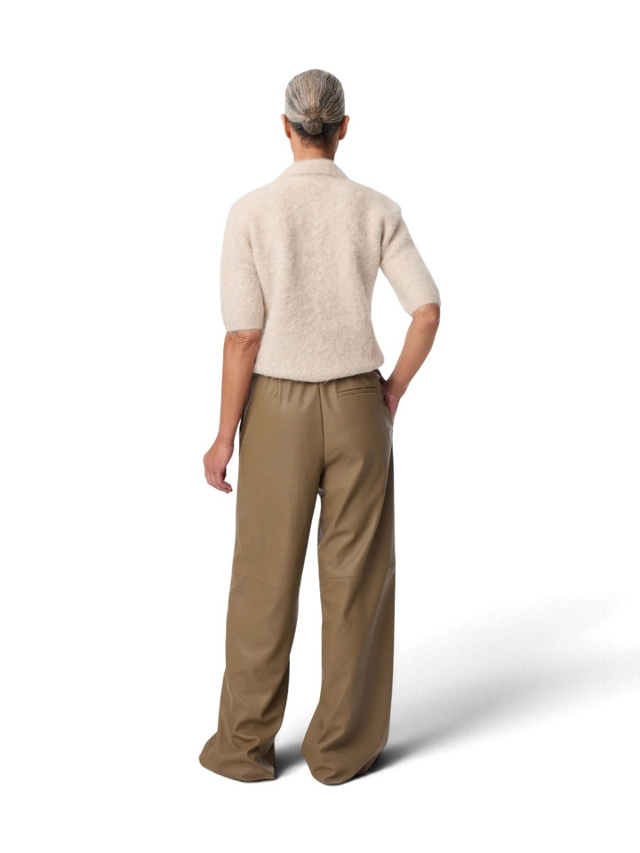 Beige wijde broek in lederlook Ada Knit-ted