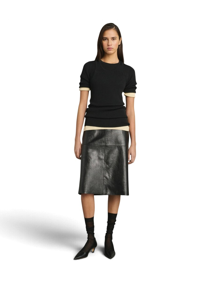Zwarte halflange rok in lederlook Pogy Knit-ted