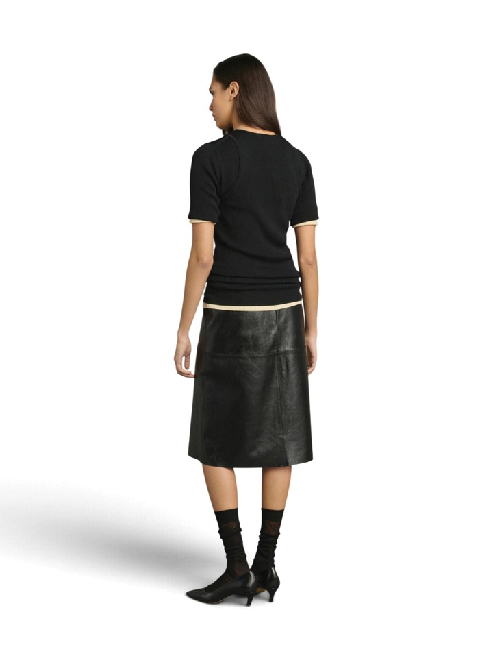 Zwarte halflange rok in lederlook Pogy Knit-ted