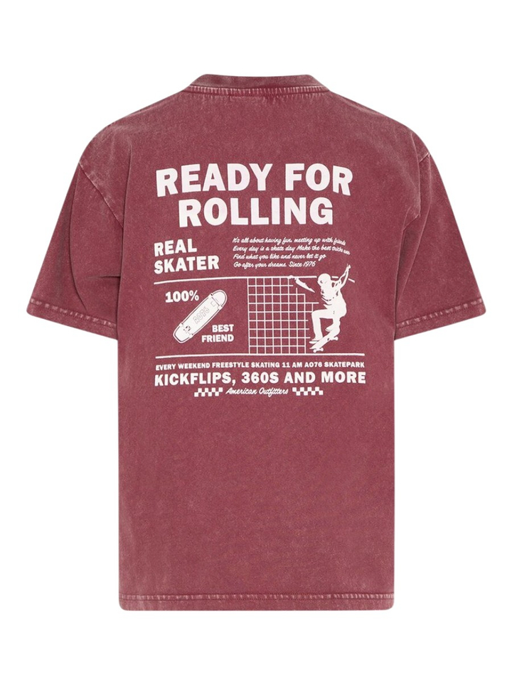 Bordeaux katoenen T-shirt met opdruk AO76