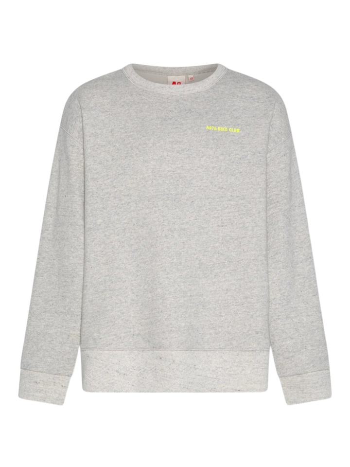Grijze sweater met zwarte spikkels en fluo detail AO
