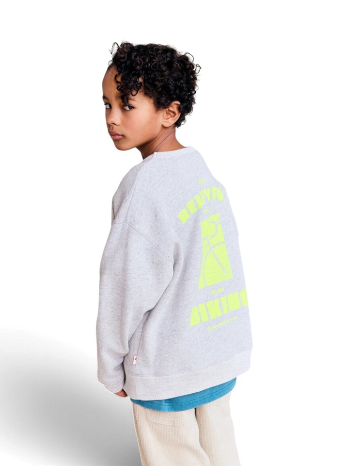 Grijze sweater met zwarte spikkels en fluo detail AO
