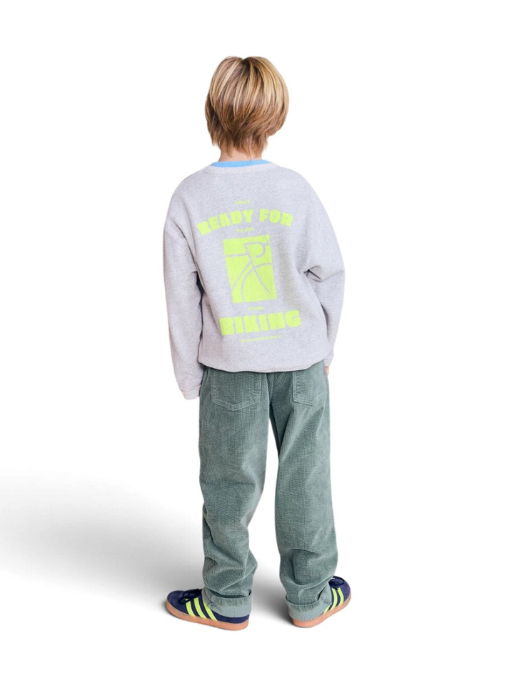 Grijze sweater met zwarte spikkels en fluo detail AO