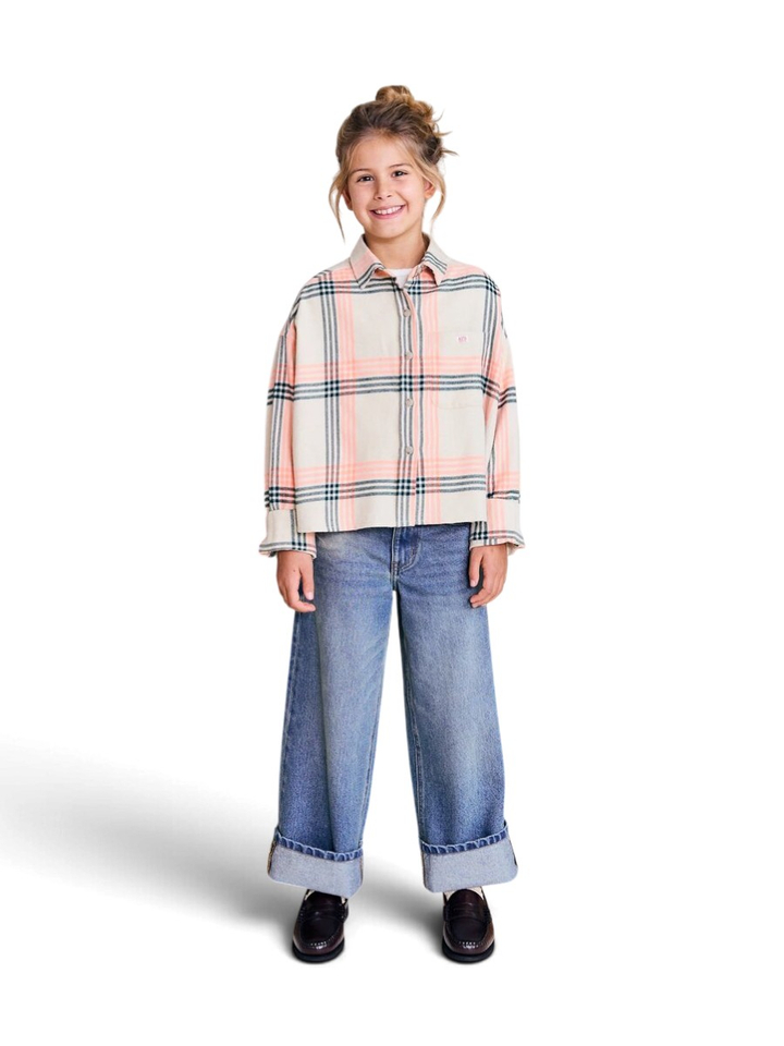 Felroze/groene geruiten blouse AO Girls