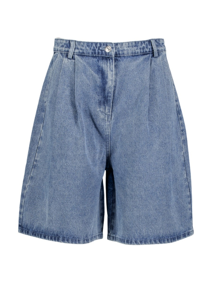 Blauw jeans short met bandplooi Rosel Neo Noir 