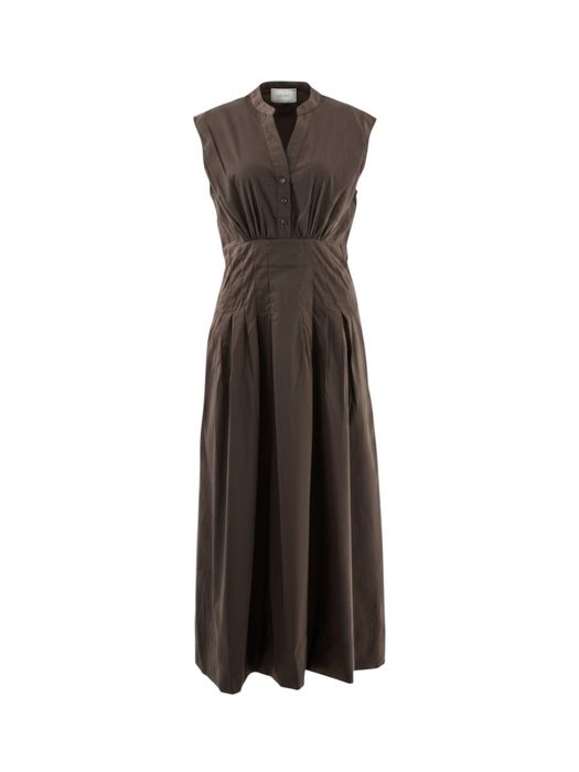 Chocoladebruine jurk met plissédetails Irena Neo Noir