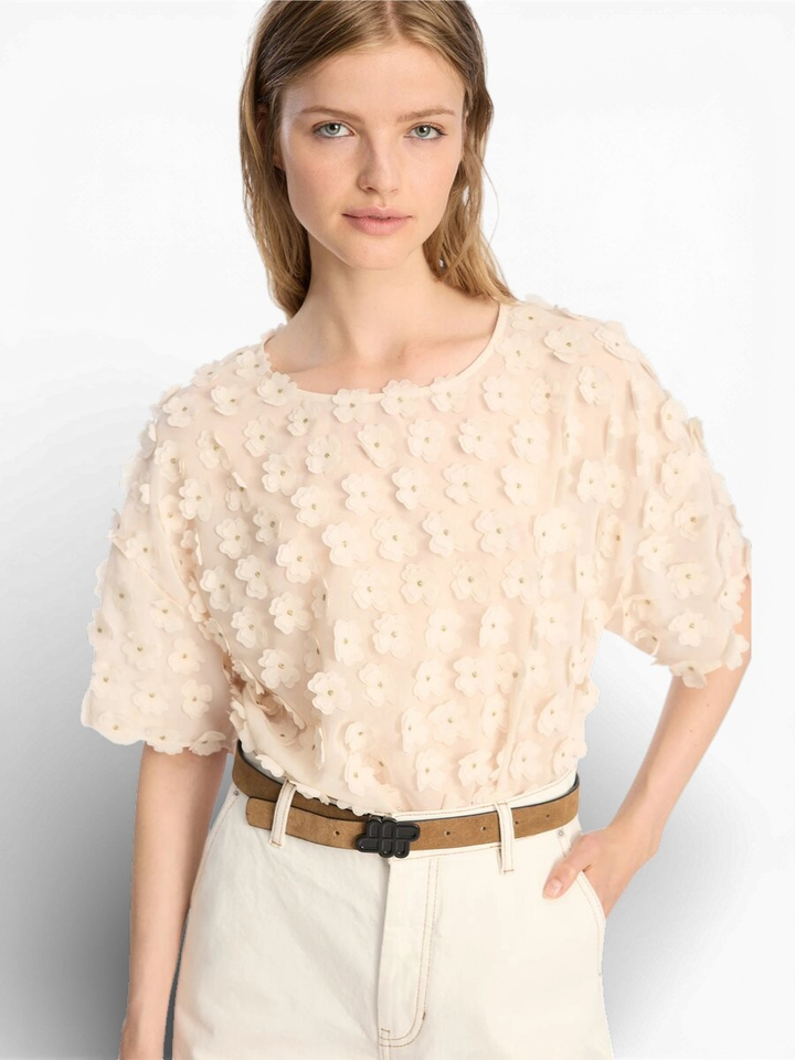 Beige blouse met bloemen details en korte mouwen Bossi Munthe 
