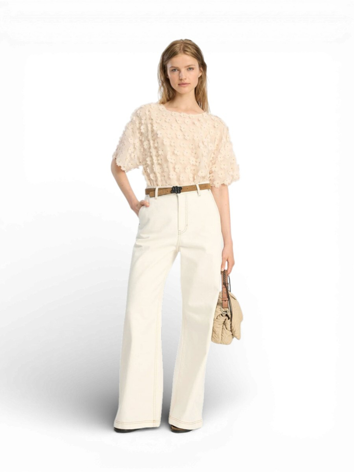Beige blouse met bloemen details en korte mouwen Bossi Munthe 