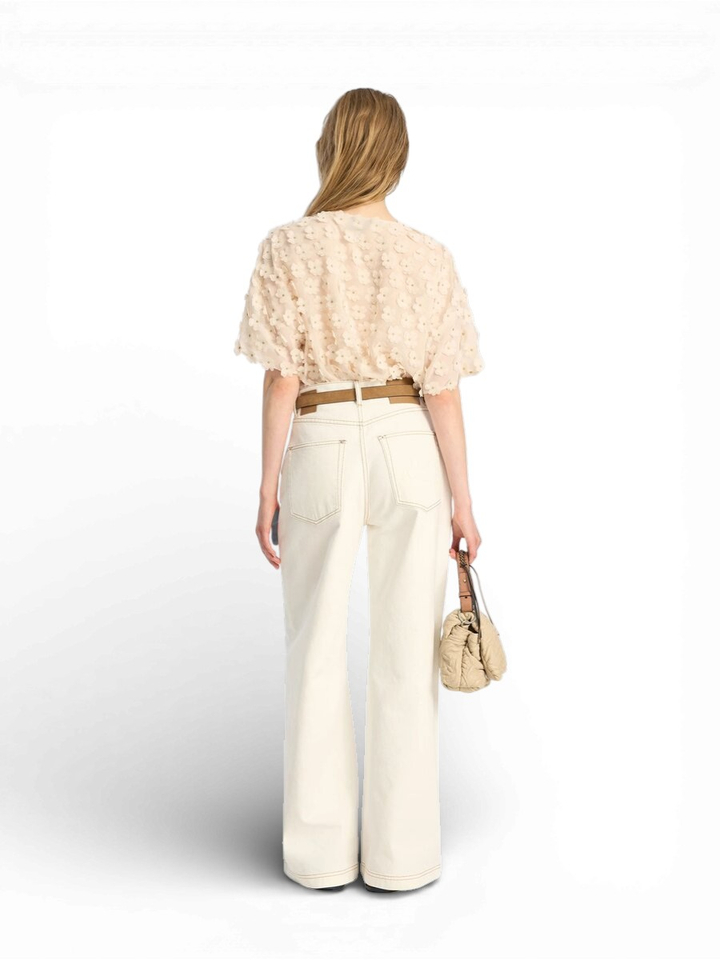 Beige blouse met bloemen details en korte mouwen Bossi Munthe 