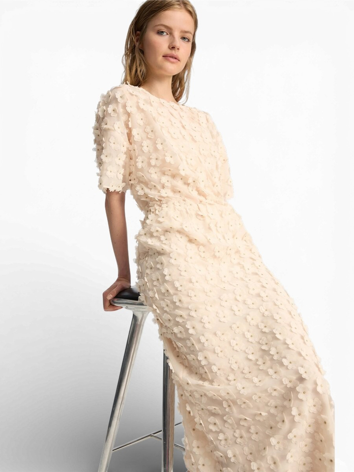 Beige blouse met bloemen details en korte mouwen Bossi Munthe 