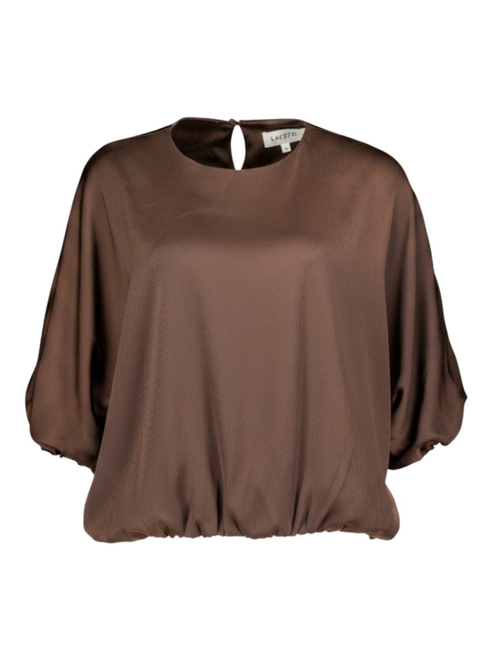Bruine blouse met strop onderaan Lalotti 