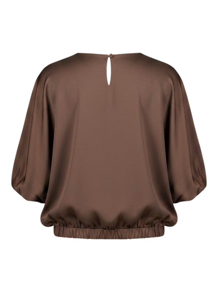 Bruine blouse met strop onderaan Lalotti 