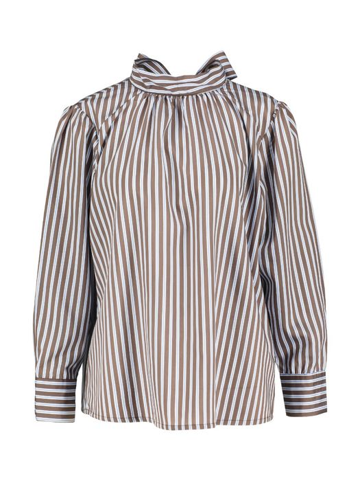 Bruine gestreepte bloes met strik detail Oda Lalotti