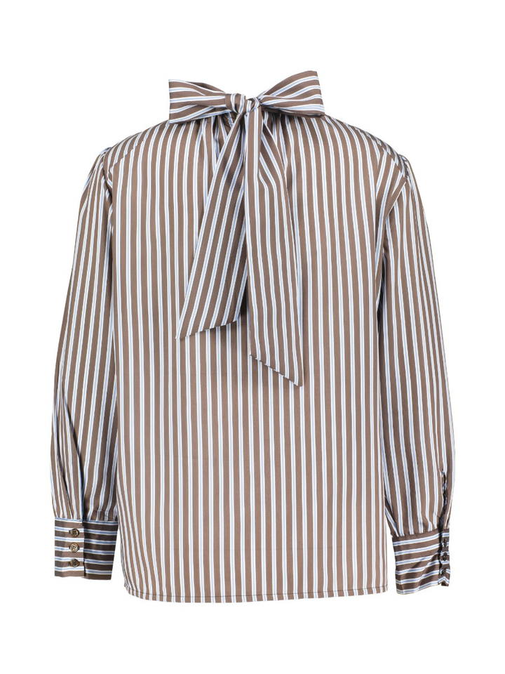 Bruine gestreepte bloes met strik detail Oda Lalotti 