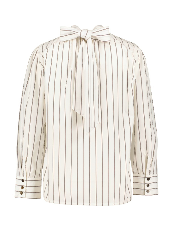 Wit gestreepte bloes met strik detail Oda Lalotti 