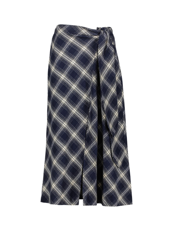Blauwe halflange rok in ruit motief Atlanta Long Skirt