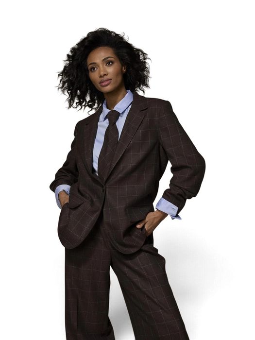 Bruin met blauw geruite blazer CILIA Lalotti