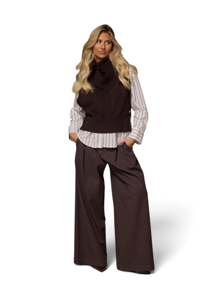 Donkerbruine geklede broek Javea Wide Pants Lalotti