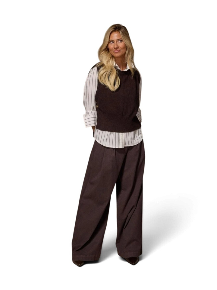 Donkerbruine geklede broek Javea Wide Pants Lalotti